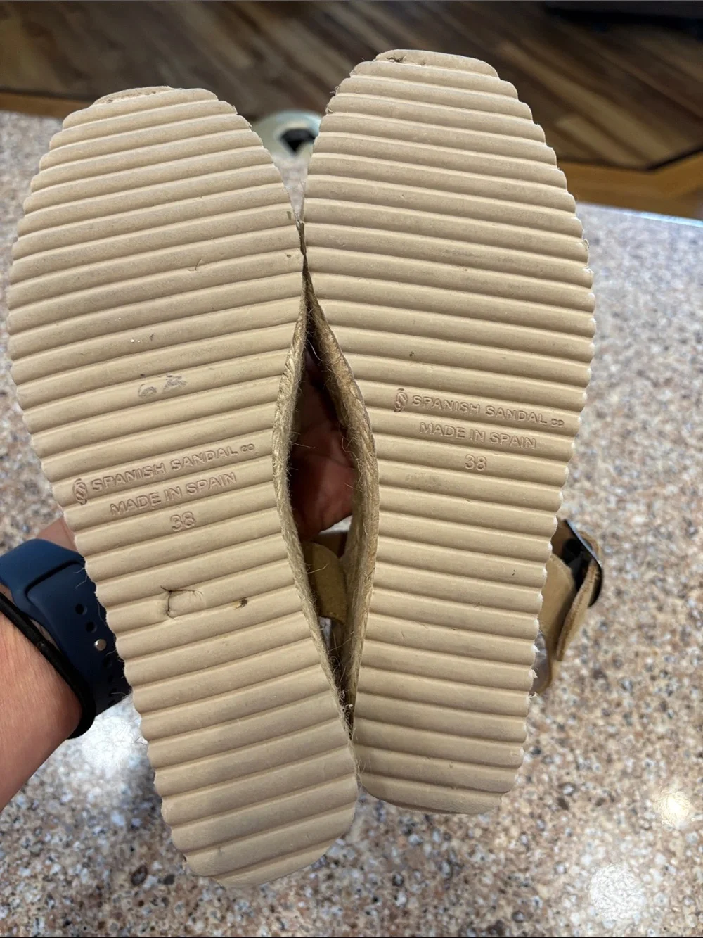 The Spanish Sandal Co. Beige Suede Platform Espadrille Sandals - Size 38 / US 7.